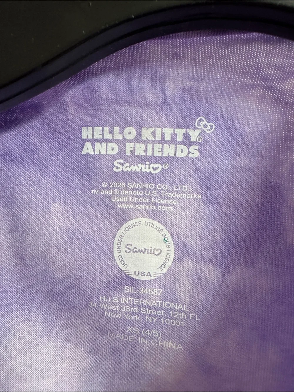 Hello Kitty Girl’s Purple Tie-Dye Tee with Green & White Logo Size XS (4/5) NEW!